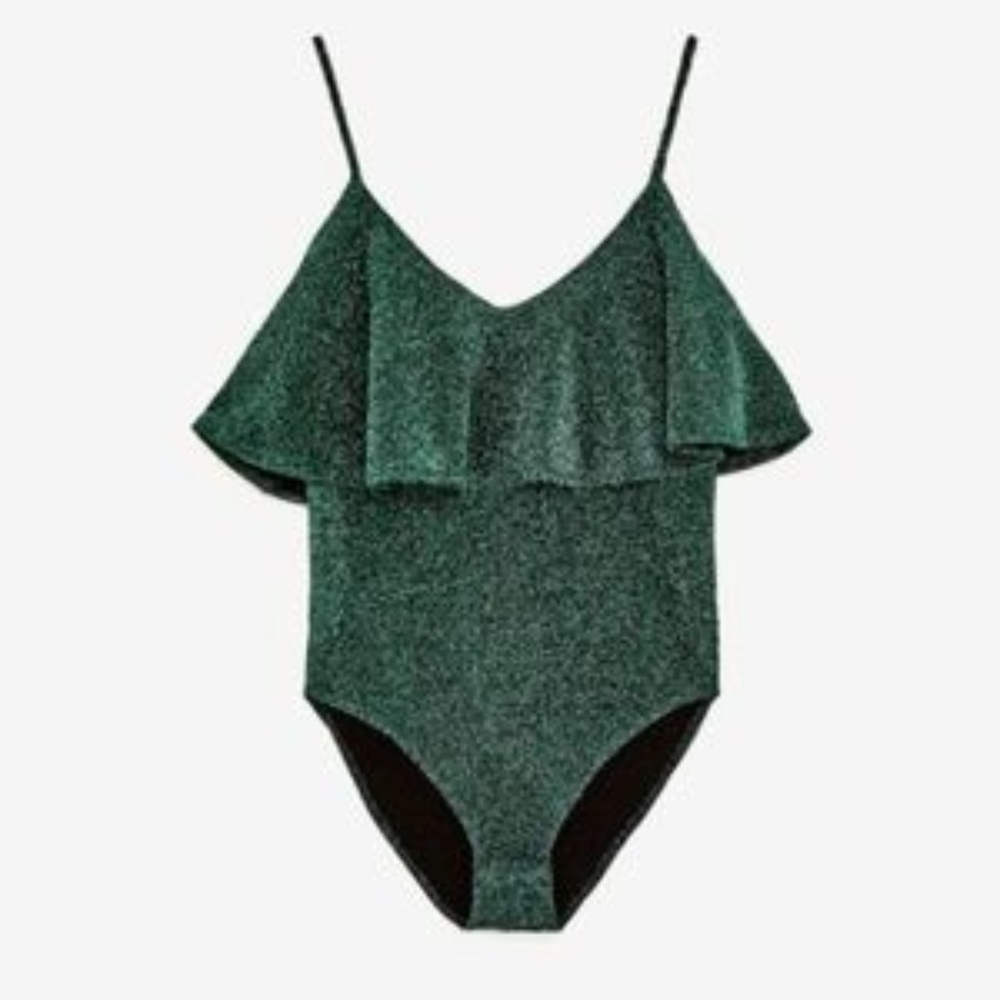 Zara Knit Green Glitter Bodysuit NWT